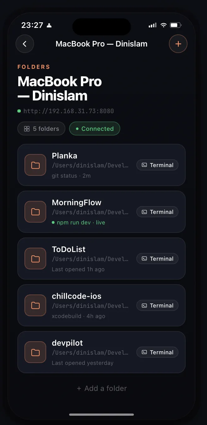 Folders list